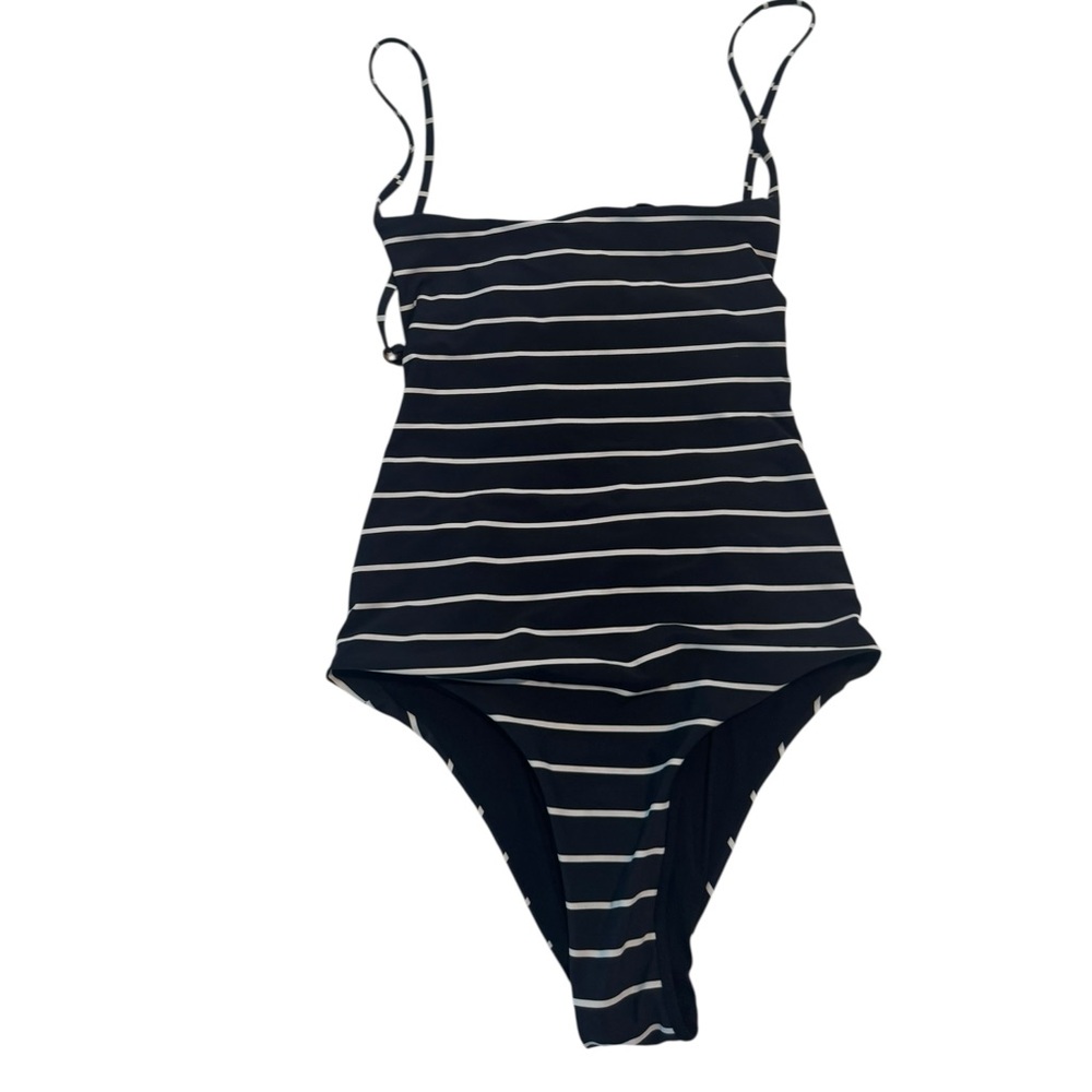 Anemos Navy White Stripe K.M. One Piece Swimsuit, Size M